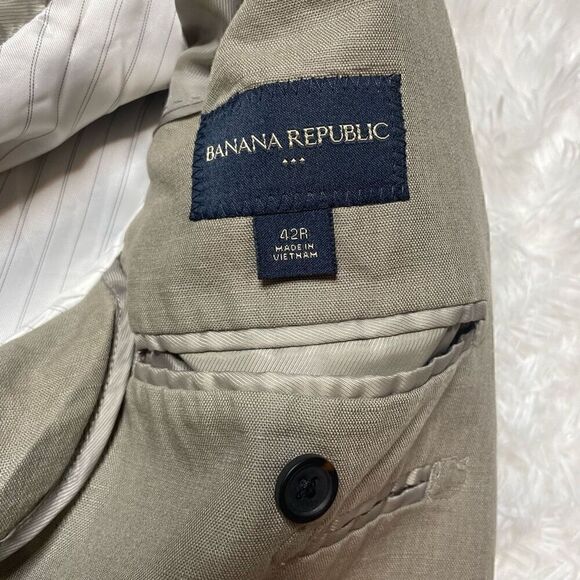 Banana Republic Jacket Blazer Linen Cotton Tan Beige Size 42R Sport Coat - Picture 4 of 11